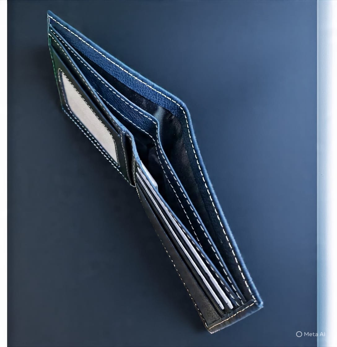 Classic Blue Genuine Leather Wallet Premium Handmade Blue Bi-Fold Wallet