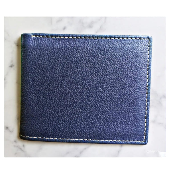 Classic Blue Genuine Leather Wallet Premium Handmade Blue Bi-Fold Wallet