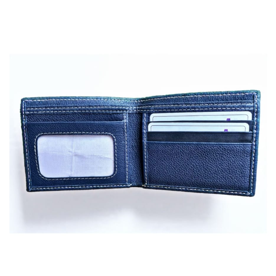 Classic Blue Genuine Leather Wallet Premium Handmade Blue Bi-Fold Wallet